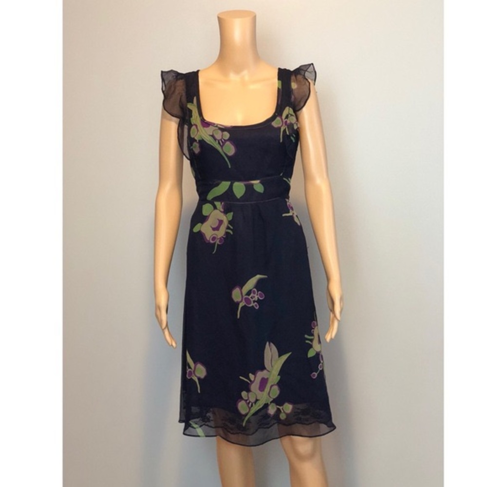 Anthropologie Maeve Navy Silk Floral Print Dress